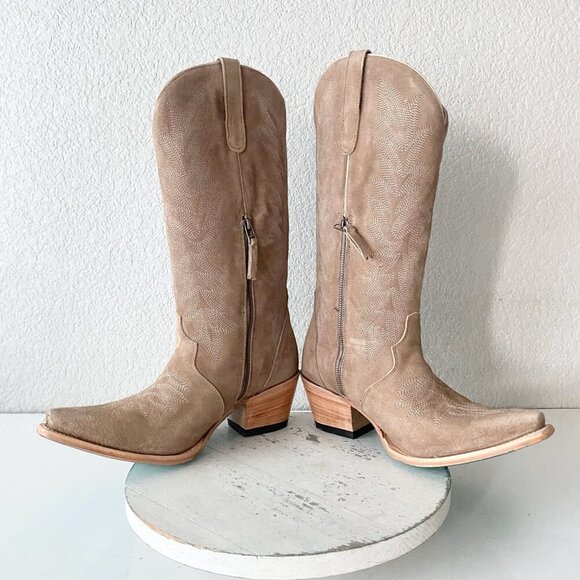 Lane Gallatin Womens Cowboy Boots 11 Latte Suede Cowgirl Western Mid Calf Tall - Picture 7 of 11